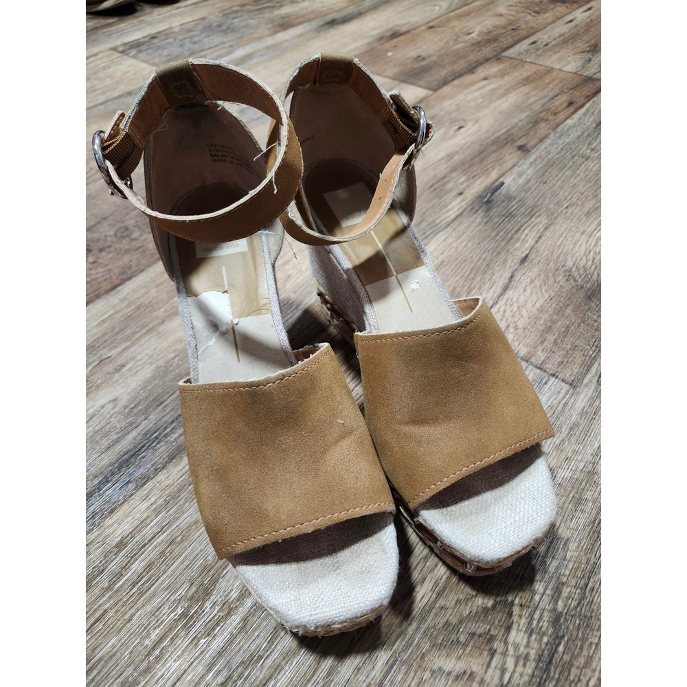 Dolce Vita Women Tan Brown Espadrille Wedge Sandals Studded Ankle Strap Sz 10 M - Picture 2 of 16